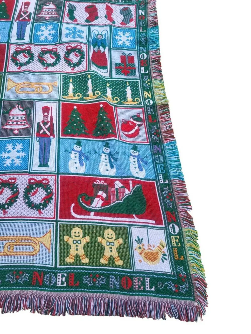 Christmas Noel Tapestry Throw Blanket with Fringe Holiday Decor Vintage Style